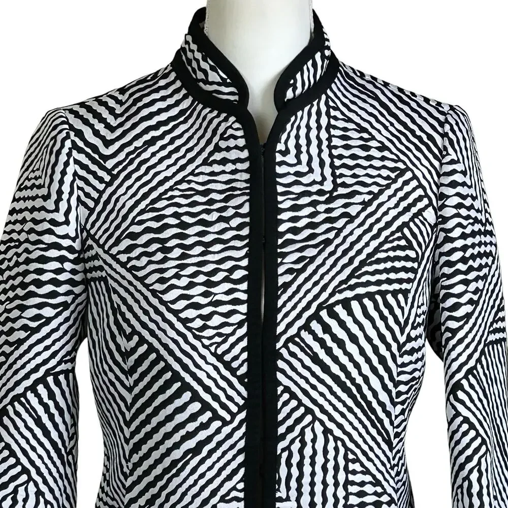 Chico's Jacket Women Size 0 Black White Stripes Pockets Structured Boxy Career